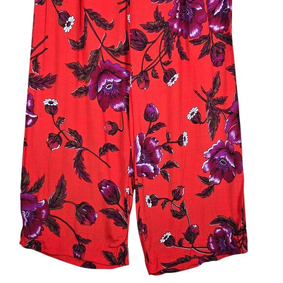 Ettitwa by Anthropologie Pants Womens 4 Red Floral Wide Leg Belted Pockets - Picture 4 of 10